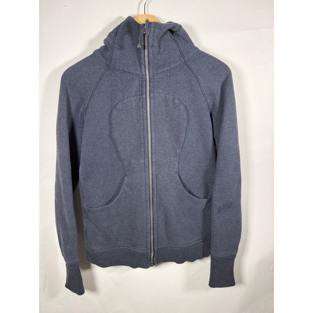 Lululemon Scuba Full Zip Hoodie Navy Blue Heathered Fleece Jacket Womens Size 8